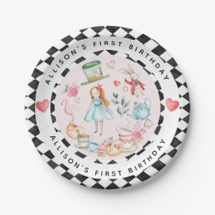Alice in Onederland Tea Party Girl First Birthday Papieren Bordje