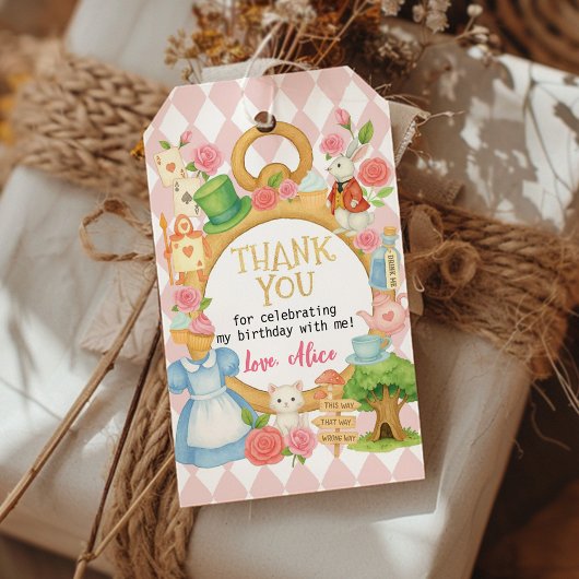 Alice in Onederland Tea Party Verjaardag Bedankt Cadeaulabel