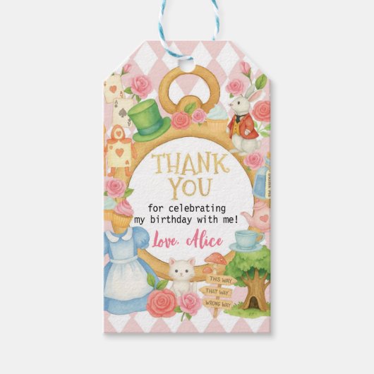 Alice in Onederland Tea Party Verjaardag Bedankt Cadeaulabel (Voorkant)