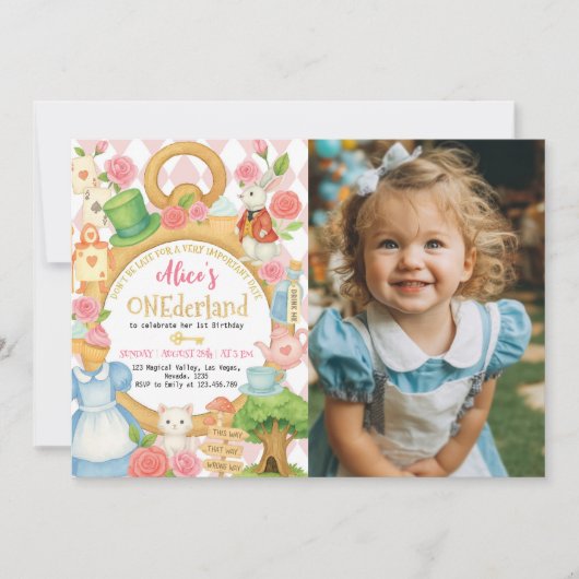 Alice in Onederland Uitnodiging voor verjaardagsfo (Voorkant)