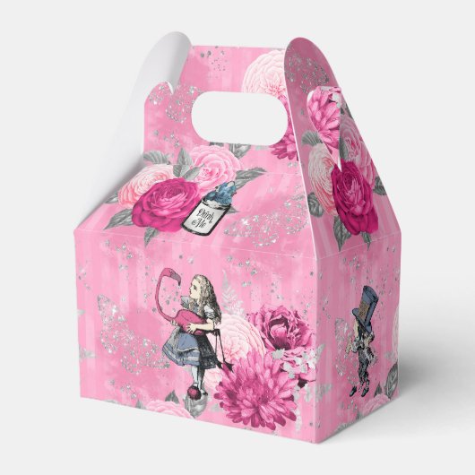 Alice in Winter Wonderland op roze gestreept Bedankdoosjes (Voorkant Zijde)