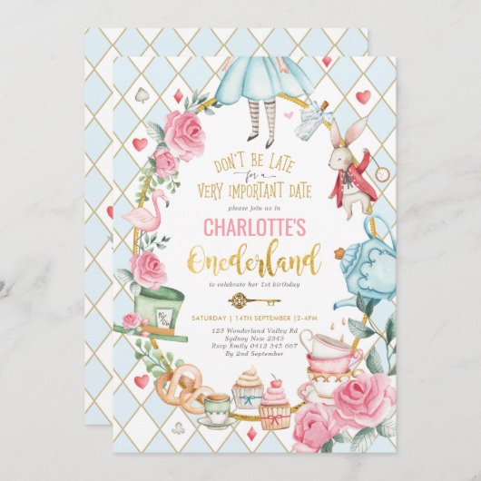 Alice in Wonderland 1e verjaardag Mad Tea Party Kaart (Voorkant / Achterkant)