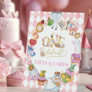 Alice in Wonderland 1e verjaardag Roze Cadeaus Reclamebord Met Voetstuk