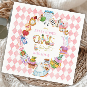 Alice in Wonderland 1e verjaardag Roze  Servet