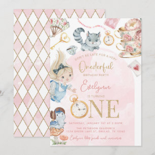 Alice in Wonderland 1e Verjaardag Tea Party Kaart