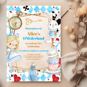 Alice in Wonderland 1st Birthday Onederland Party Kaart