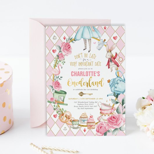 Alice in Wonderland 1st Birthday Onederland Party Kaart