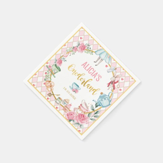 Alice in Wonderland 1st Birthday Onederland Party Servet (Hoek)