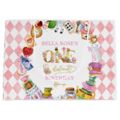 Alice in Wonderland 1st birthday Pink Groot Cadeauzakje (Voorkant)