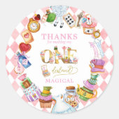 Alice in Wonderland 1st birthday Thank You Sticker (Devant)