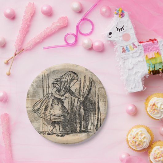 Alice in Wonderland Alice Pulls Curtain Art Papieren Bordje (Feest)