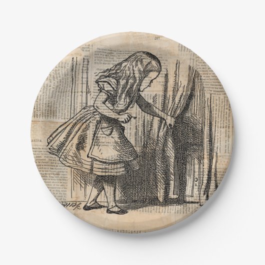 Alice in Wonderland Alice Pulls Curtain Art Papieren Bordje (Voorkant)