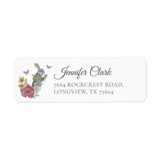 Alice in Wonderland Alice & Rabbit Floral Etiket (Voorkant)