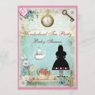 Alice in Wonderland Baby Girl Shower Tea Party Kaart