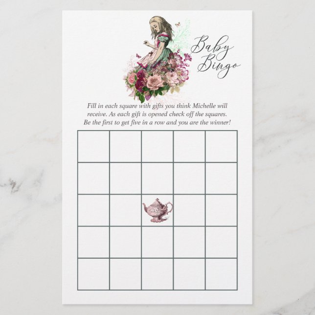  Alice in Wonderland Baby shower Bingo (Voorkant)