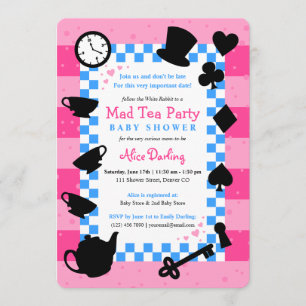 Alice in Wonderland Baby Shower Invitaties Roze Kaart