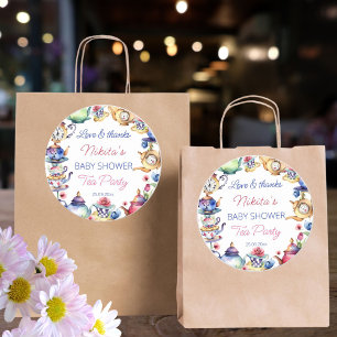 Alice in wonderland baby shower theefeest gunst ronde sticker