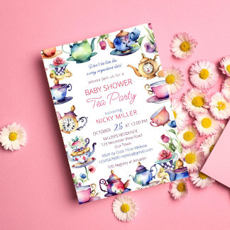 Alice in wonderland baby shower theefeest kaart