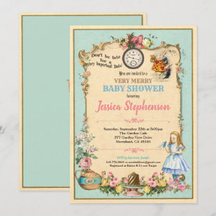 Alice in Wonderland baby shower uitnodiging blauwg