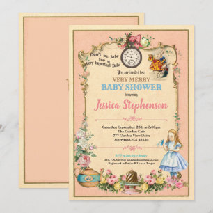 Alice in Wonderland baby shower uitnodiging roze