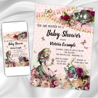 Alice in Wonderland baby shower uitnodigingen