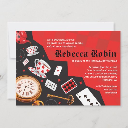 ALICE in WONDERLAND Bat Mitzvah Uitnodiging (Voorkant)