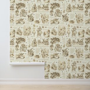 Alice in Wonderland Beige Cream Toile Kinderkamer Behang