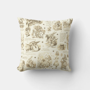 Alice in Wonderland Beige Toile Citaten Kussen