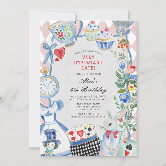 Alice in Wonderland, belangrijk verjaardagsfeestje Kaart (Voorkant)