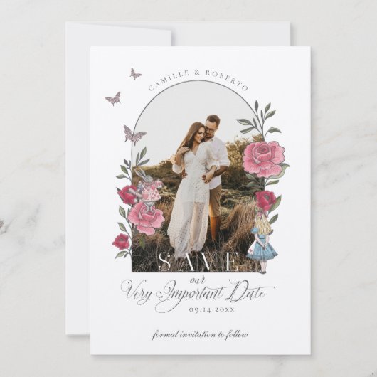 Alice in Wonderland Belangrijke foto van datum Save The Date (Voorkant)