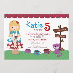Alice in Wonderland Birthday Invitation Kaart