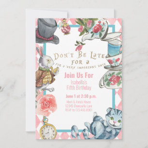 Alice in Wonderland Birthday Invitation Waterverf Kaart