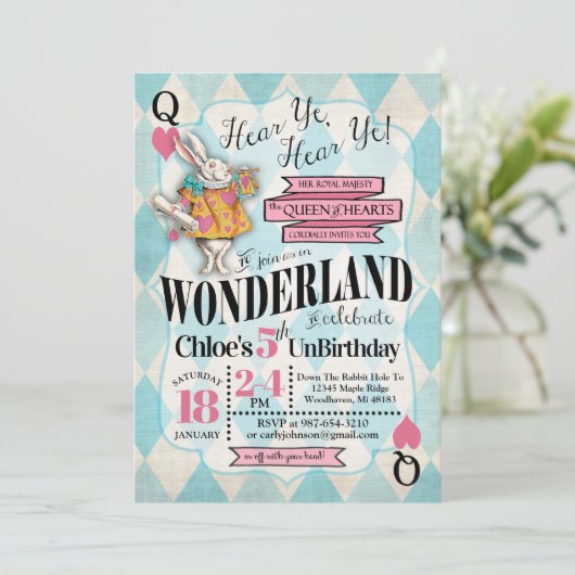 Alice in Wonderland Birthday Invitations Kaart (Staand voorkant)
