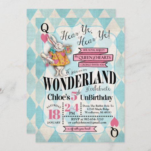 Alice in Wonderland Birthday Invitations Kaart (Voorkant / Achterkant)