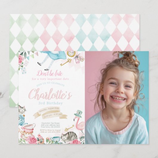 Alice in Wonderland Birthday Kaart (Voorkant / Achterkant)