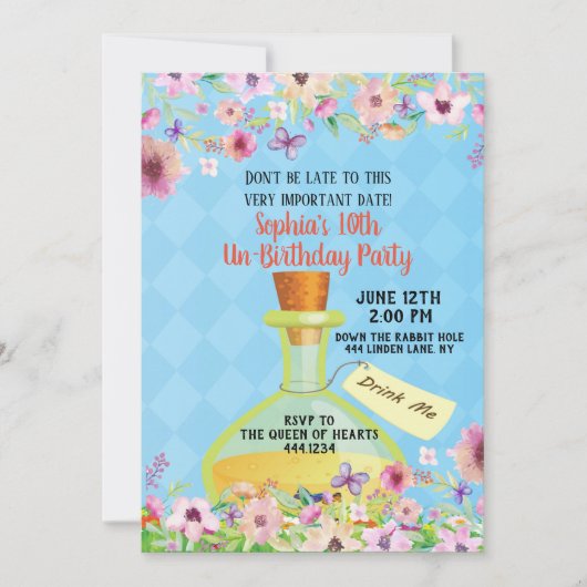 Alice in Wonderland Birthday Party Invitation Kaart (Voorkant)