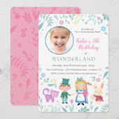 Alice in Wonderland Birthday Party Kaart (Voorkant / Achterkant)