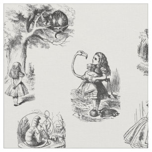 Alice in Wonderland Black en White Fabric Stof