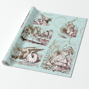 Alice in Wonderland blauw goud Cadeaupapier