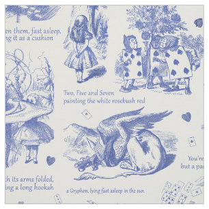 Alice in Wonderland Blauw Wit Toile Stof