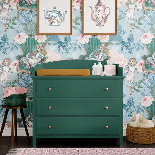 Alice in Wonderland Blauwe Rozen Decoupage Behang