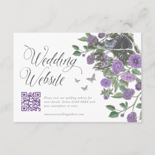Alice in Wonderland Bloemen Bruiloft Website QR Co Informatiekaartje (Voorkant)