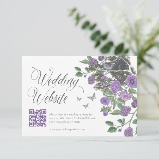 Alice in Wonderland Bloemen Bruiloft Website QR Co Informatiekaartje (Staand voorkant)