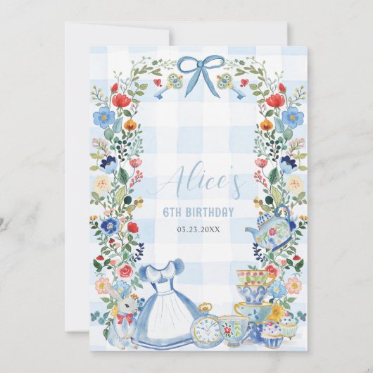 Alice in Wonderland Bloemen Verjaardag Tea Party Kaart (Achterkant)