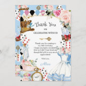 Alice in Wonderland Bloemige Verjaardags Theeparti Bedankkaart (Voorkant / Achterkant)