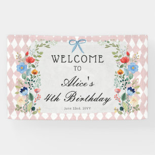 Alice in Wonderland Bloemrijke Verjaardagsfeestje Spandoek