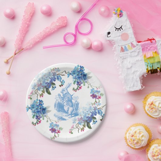 Alice in Wonderland Blue White Rabbit Paper Bord (Feest)