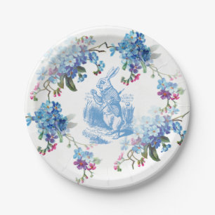 Alice in Wonderland Blue White Rabbit Paper Bord