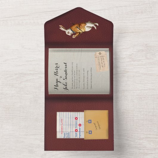 Alice in Wonderland Boek All In One Uitnodiging (Binnen)