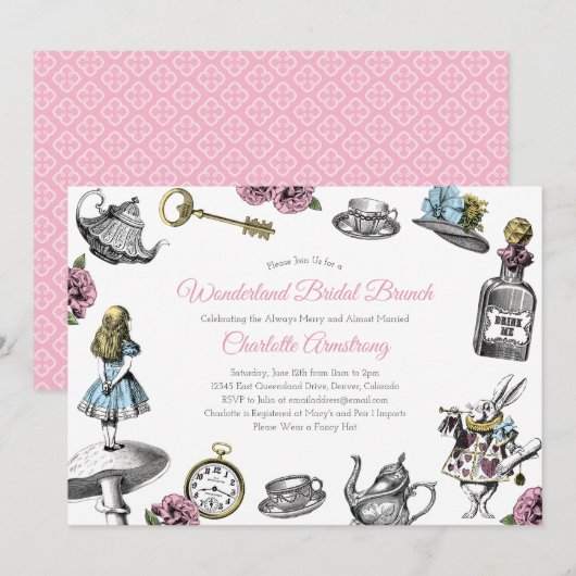 Alice in Wonderland bruidsbrunch Kaart (Voorkant / Achterkant)